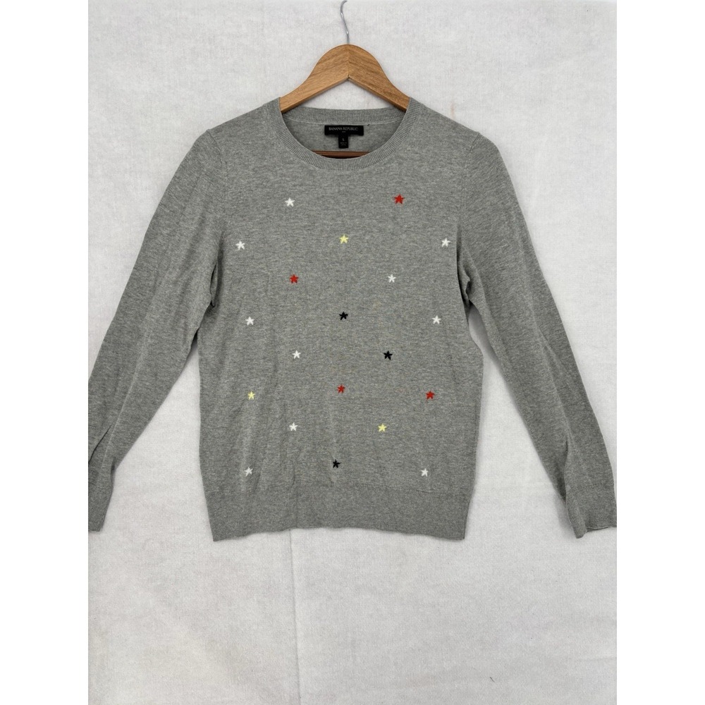 Banana Republic Factory Women's S Gray Crewneck Star ⭐️ Sweater Cotton